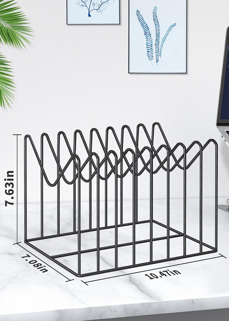 TCJ 2 Sets Wire File Organizer for Desk,File Folder Holder/Rack/Stand,File Sorter Organizer,Desktop Record/Clipboard Holder,8 Sections Storage,Anti-Scratch/Rusty,Steel Stable Holder,Black - Image 2